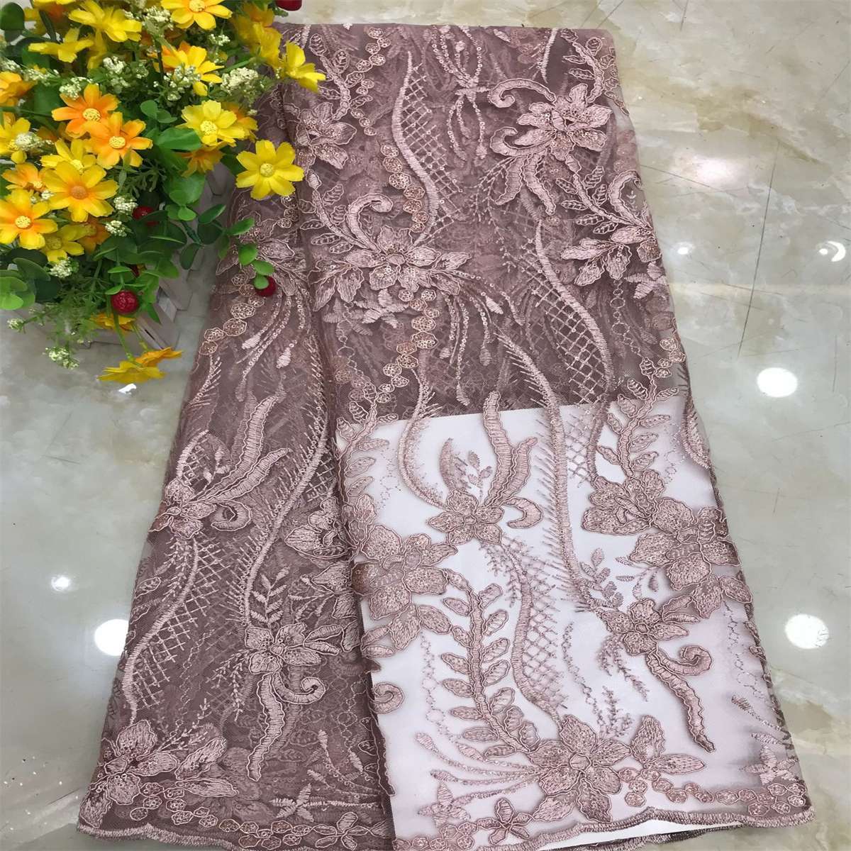 Corded Embroidered Sequin Lace Fabric - 5 Yards | MOD DX015
