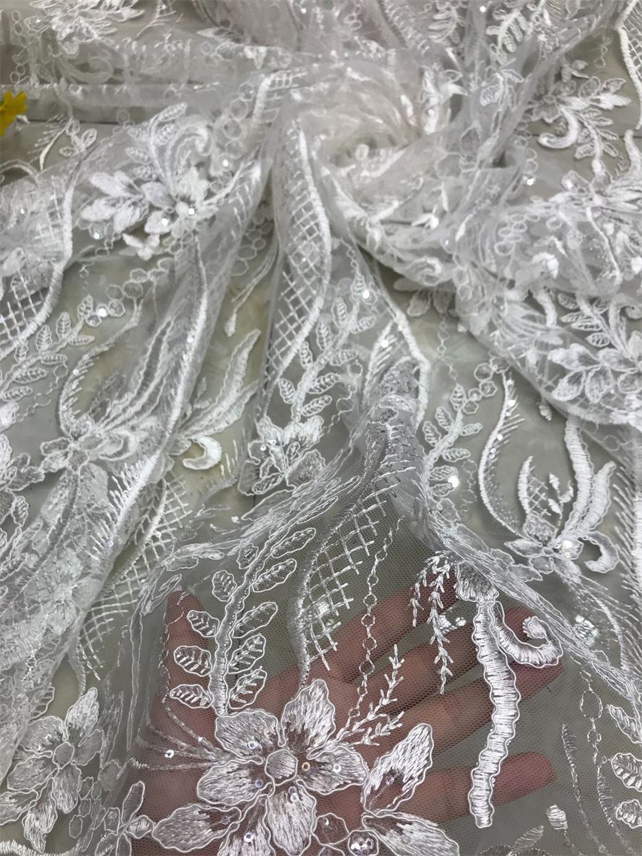 Corded Embroidered Sequin Lace Fabric - 5 Yards | MOD DX015