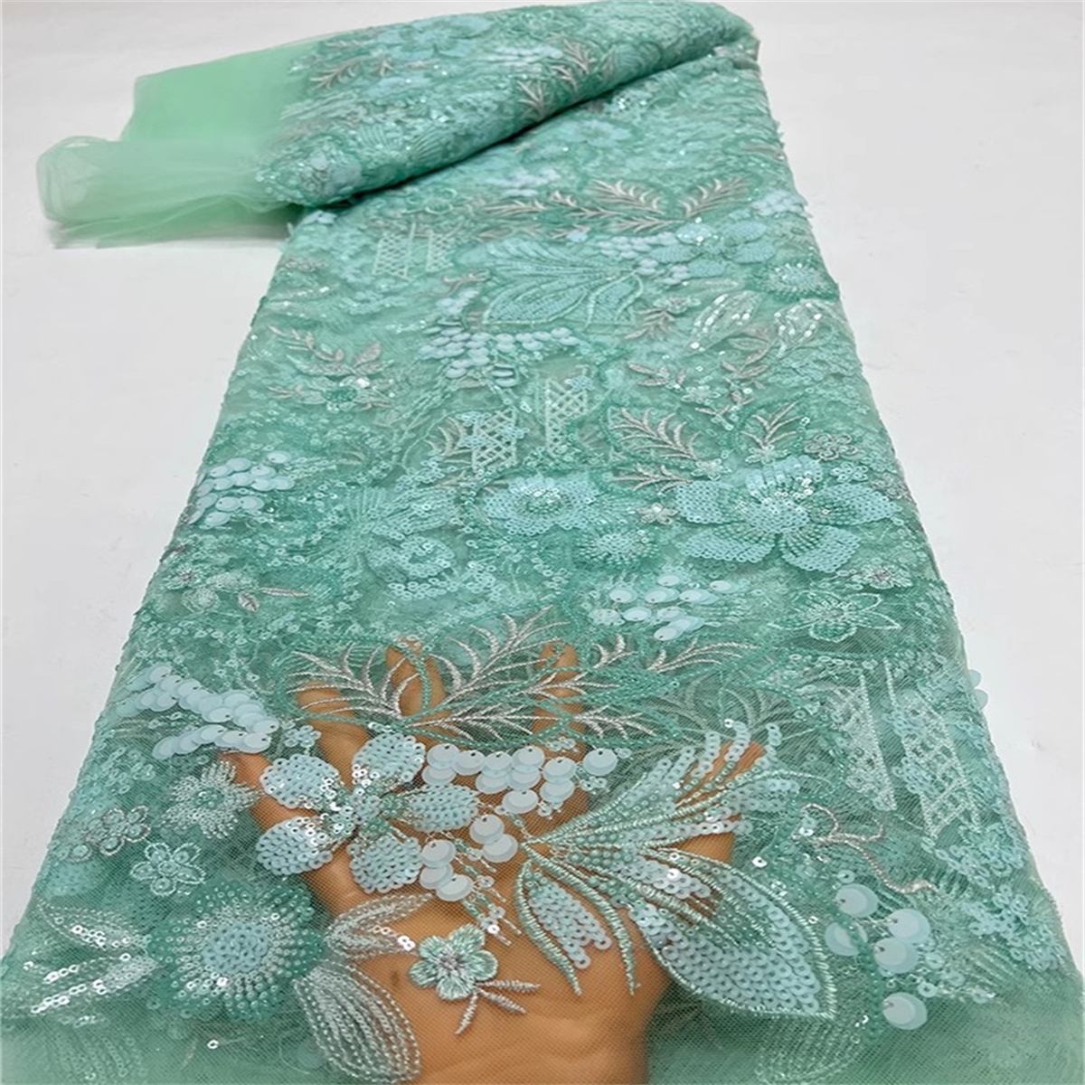 Embroidered Sequin Lace Fabric - 5 Yards | COD JC017