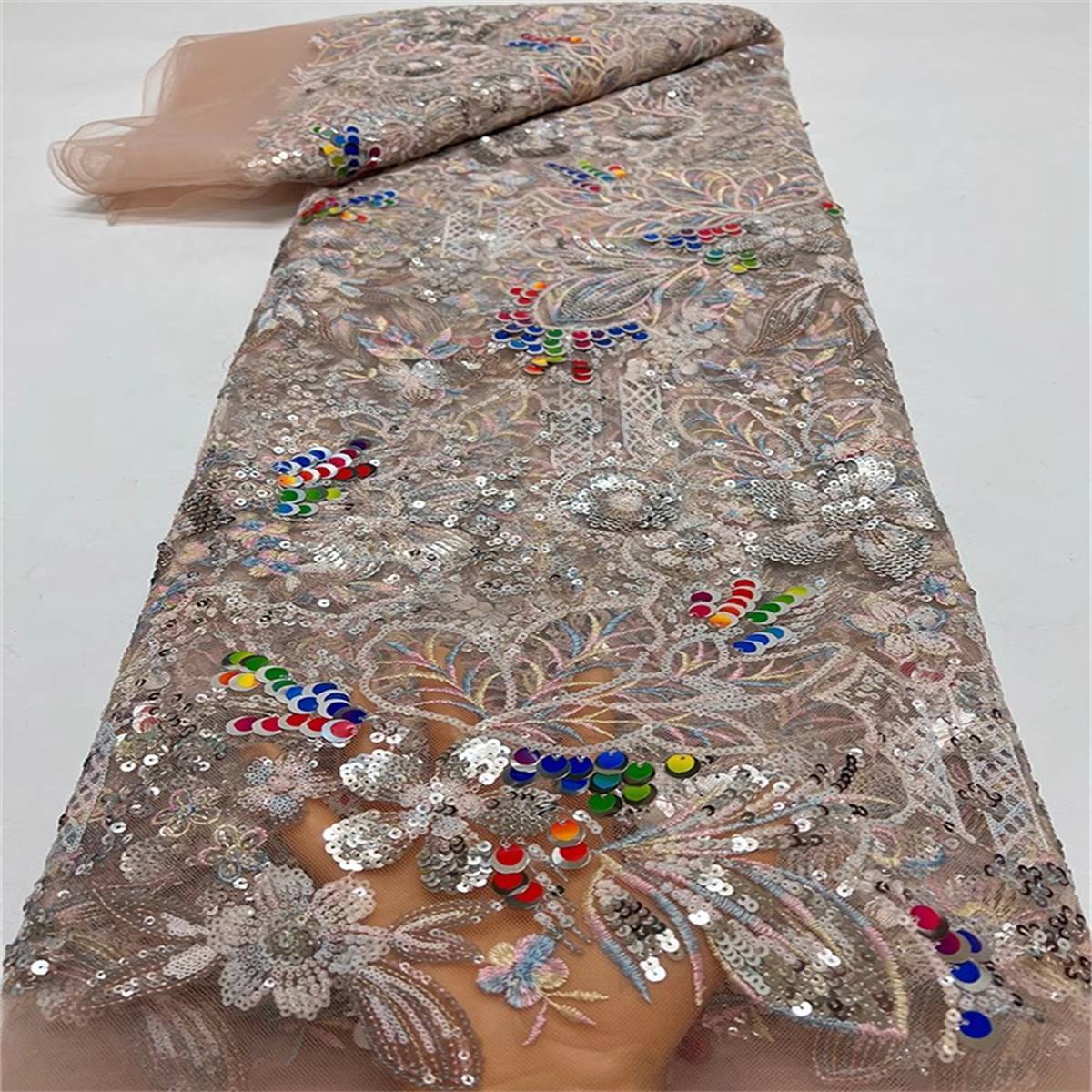 Embroidered Sequin Lace Fabric - 5 Yards | COD JC017