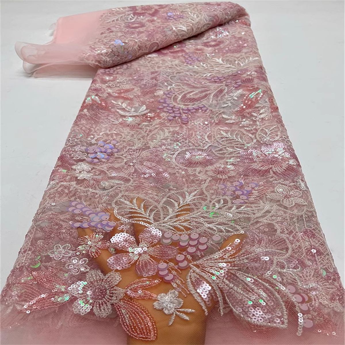 Embroidered Sequin Lace Fabric - 5 Yards | COD JC017