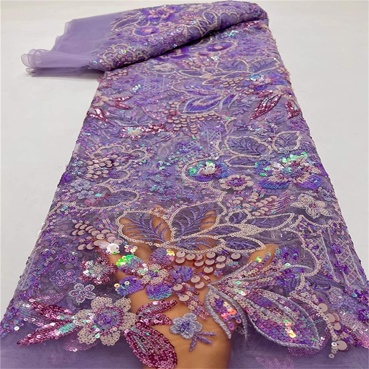 Embroidered Sequin Lace Fabric - 5 Yards | COD JC017