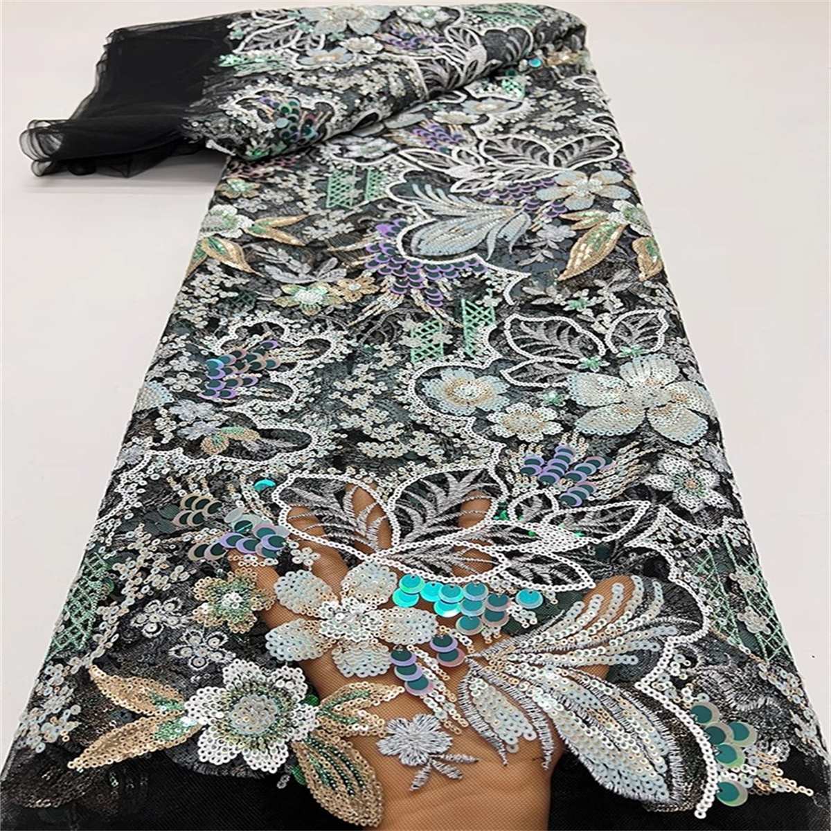 Embroidered Sequin Lace Fabric - 5 Yards | COD JC017