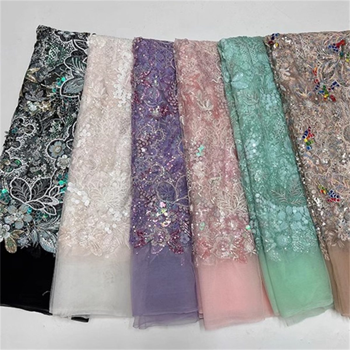 Embroidered Sequin Lace Fabric - 5 Yards | COD JC017