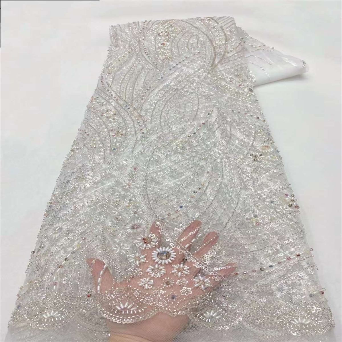 Beaded Tulle Fabric - 5 Yards - Embellished Fabric for Prom Dresses | JX328