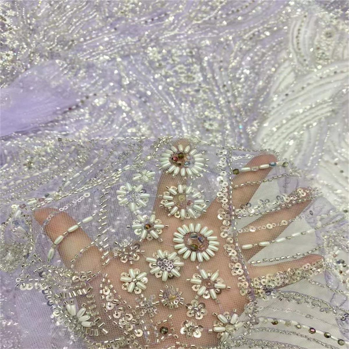 Beaded Tulle Fabric - 5 Yards - Embellished Fabric for Prom Dresses | JX328