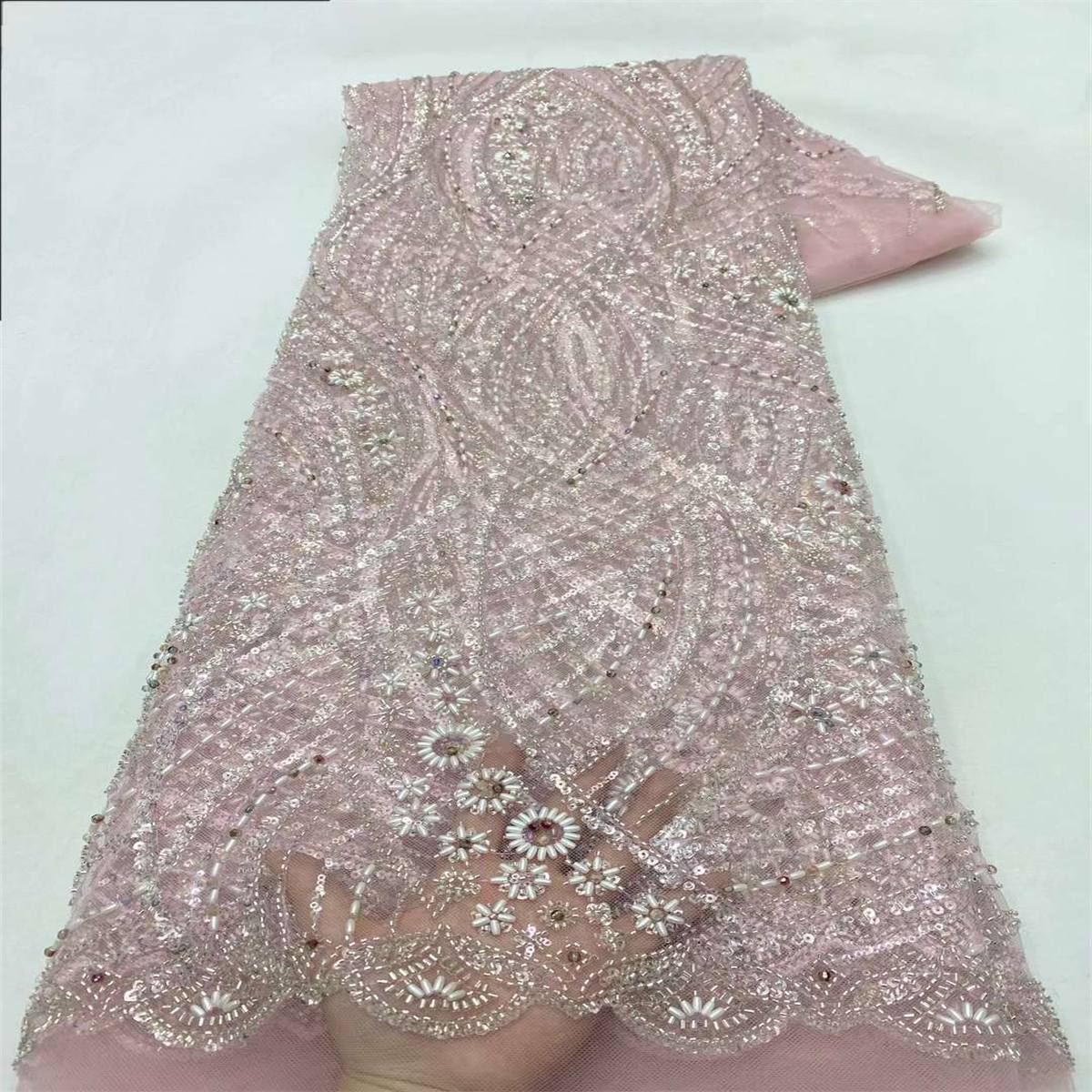 Beaded Tulle Fabric - 5 Yards - Embellished Fabric for Prom Dresses | JX328