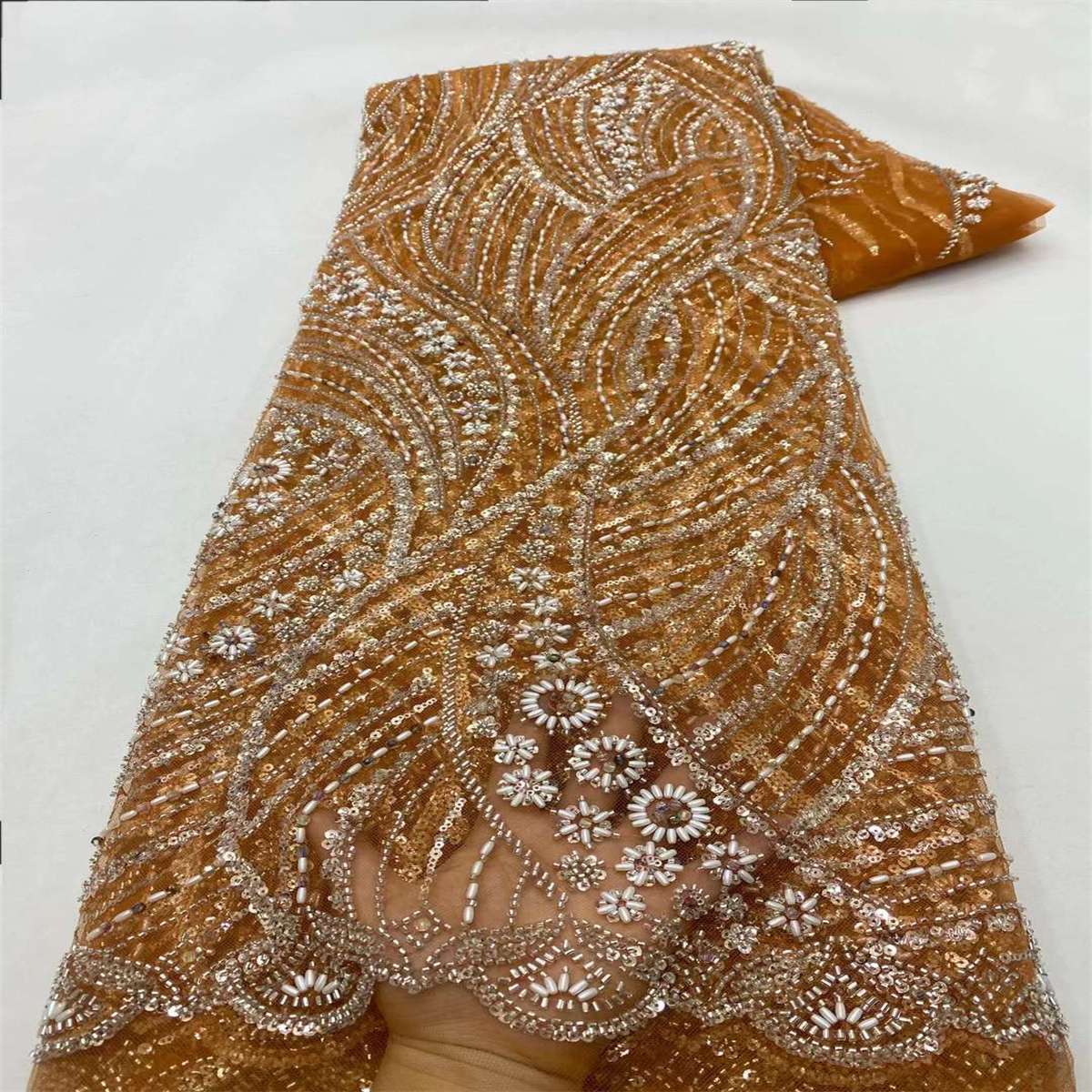 Beaded Tulle Fabric - 5 Yards - Embellished Fabric for Prom Dresses | JX328