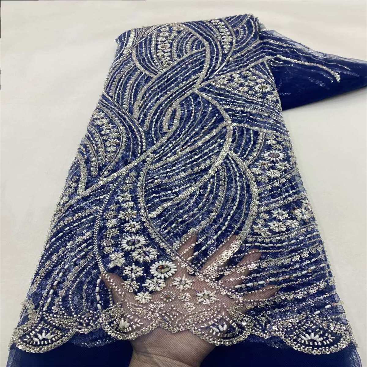 Beaded Tulle Fabric - 5 Yards - Embellished Fabric for Prom Dresses | JX328