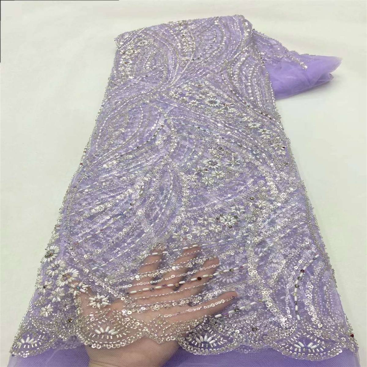 Beaded Tulle Fabric - 5 Yards - Embellished Fabric for Prom Dresses | JX328
