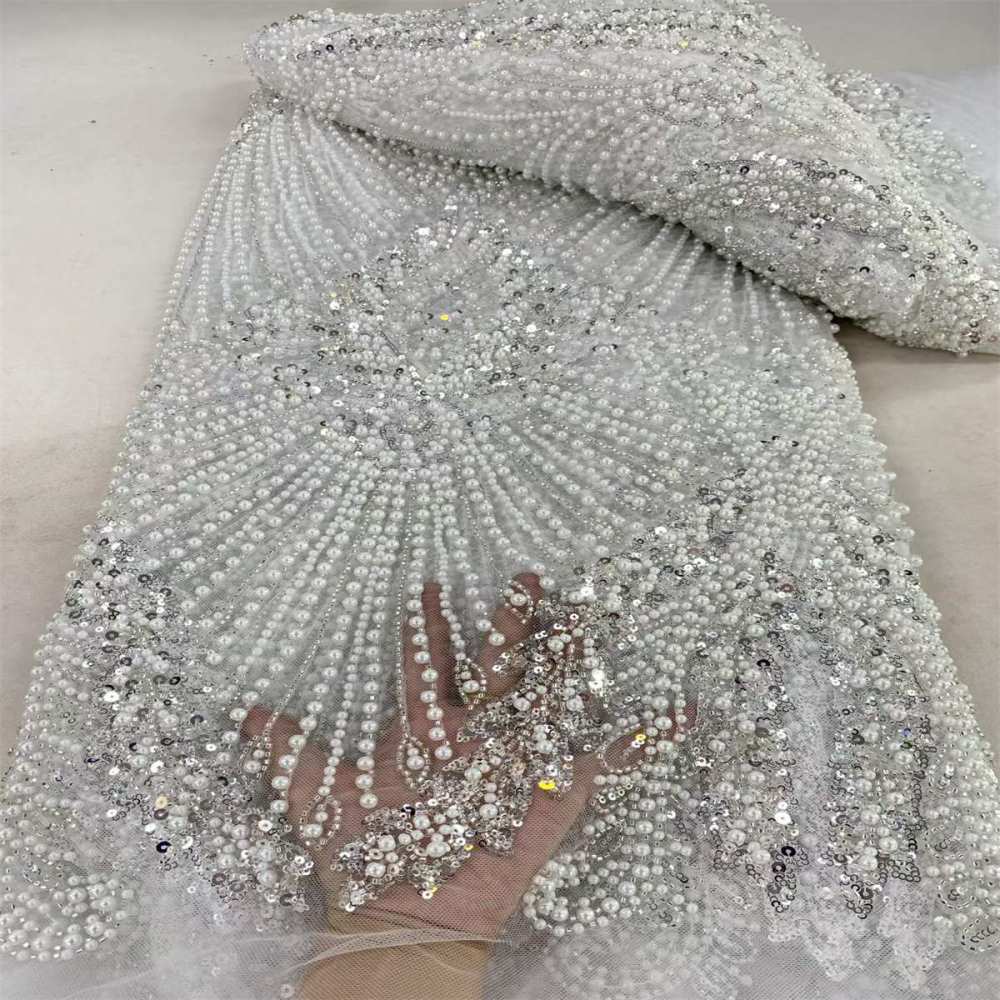 Beaded Tulle Fabric - 5 Yards - Embellished Fabric for Prom Dresses | JX509