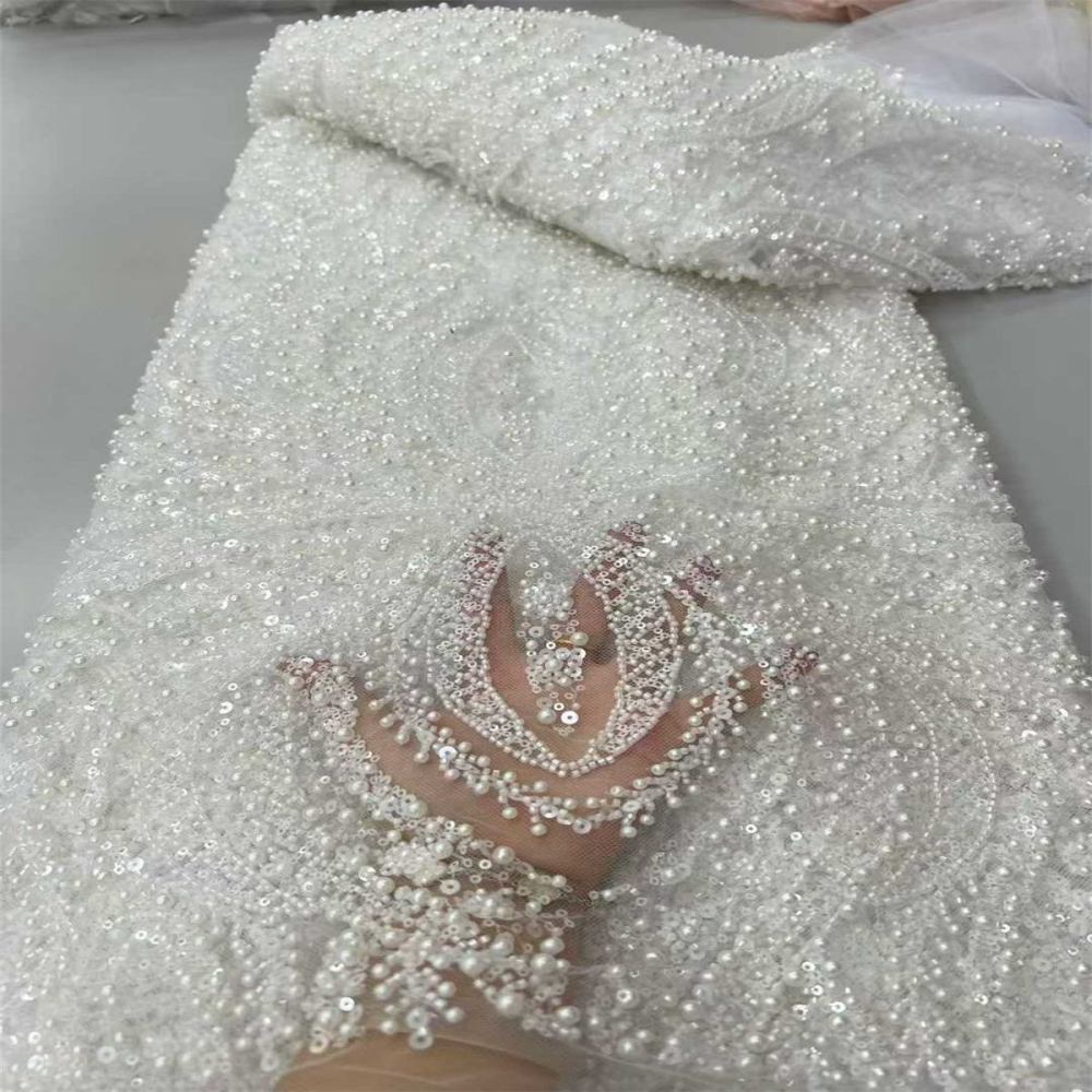 Beaded Tulle Fabric - 5 Yards - Embellished Fabric for Prom Dresses | JX510