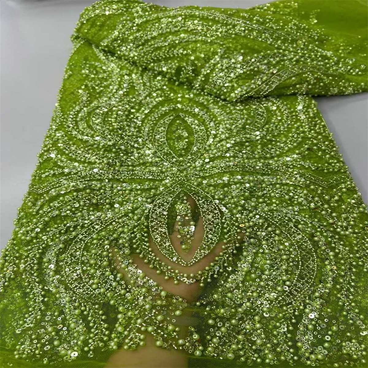 Beaded Tulle Fabric - 5 Yards - Embellished Fabric for Prom Dresses | JX510