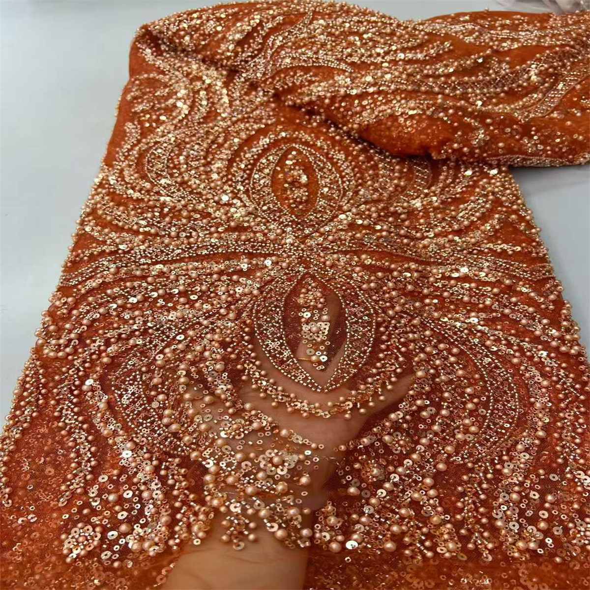 Beaded Tulle Fabric - 5 Yards - Embellished Fabric for Prom Dresses | JX510