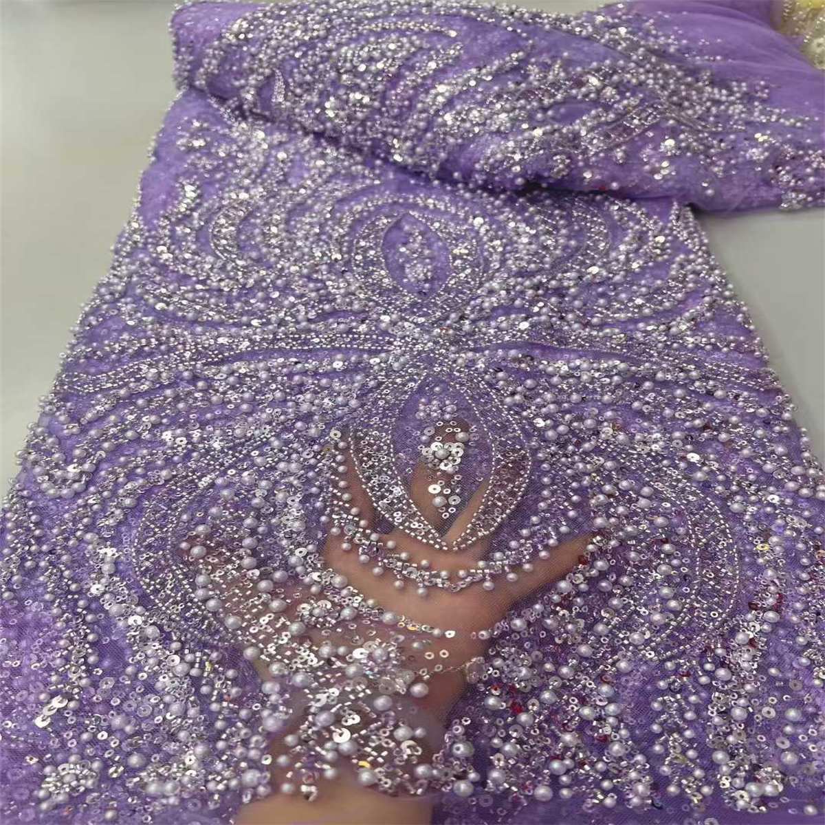 Beaded Tulle Fabric - 5 Yards - Embellished Fabric for Prom Dresses | JX510