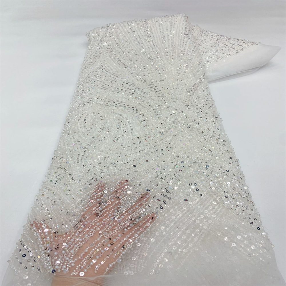 Beaded Tulle Fabric - 5 Yards - Embellished Fabric for Prom Dresses | JX511