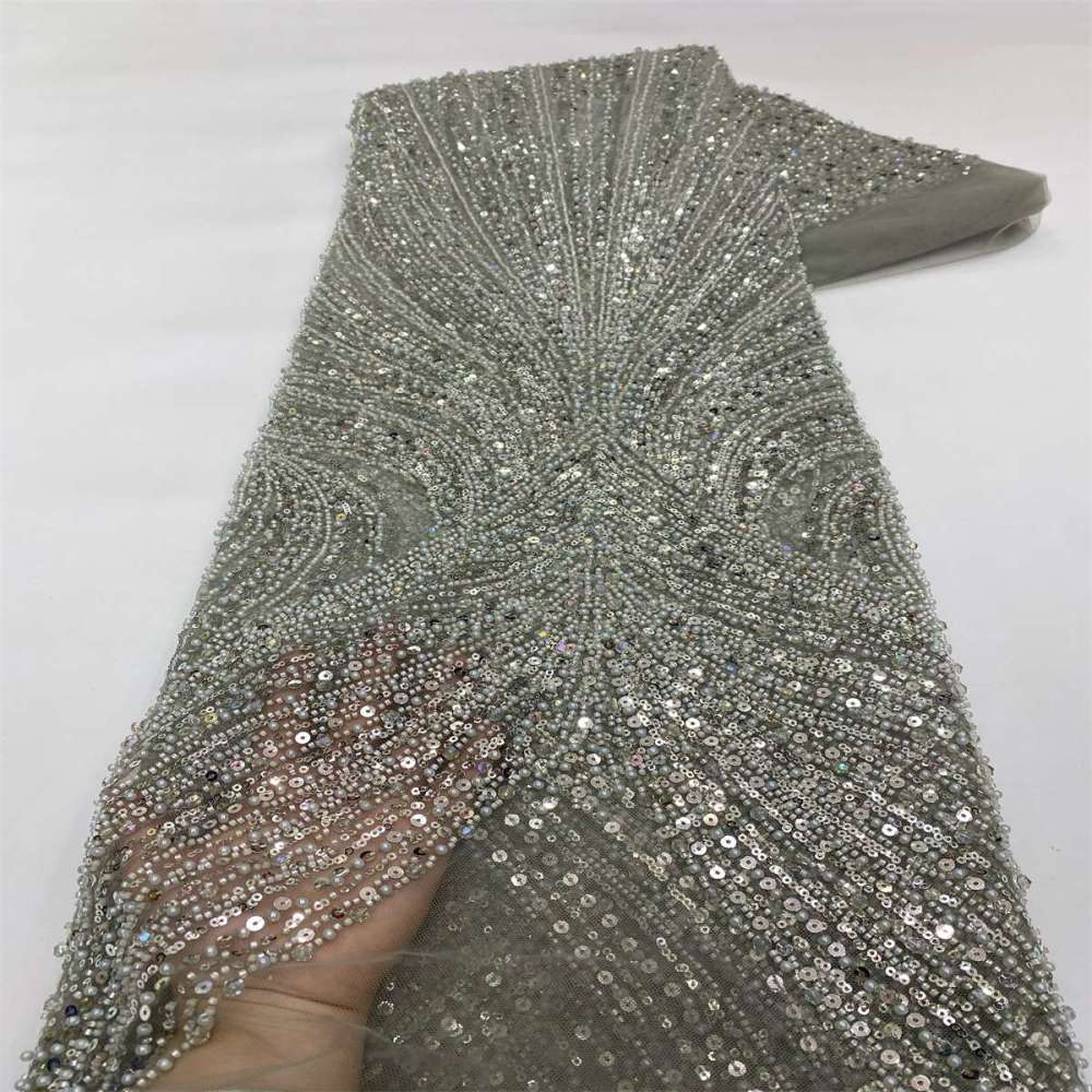 Beaded Tulle Fabric - 5 Yards - Embellished Fabric for Prom Dresses | JX511