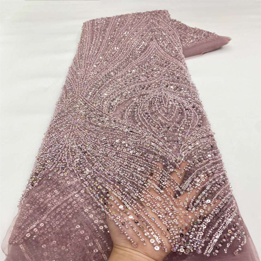 Beaded Tulle Fabric - 5 Yards - Embellished Fabric for Prom Dresses | JX511