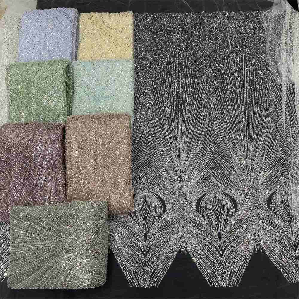 Beaded Tulle Fabric - 5 Yards - Embellished Fabric for Prom Dresses | JX511