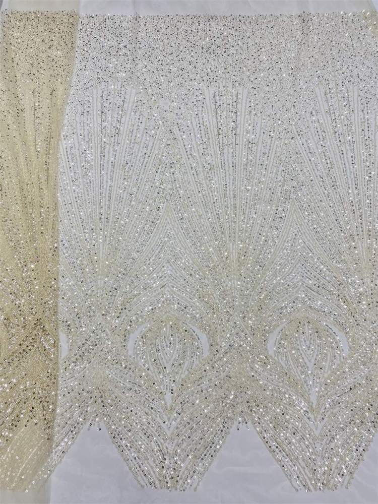 Beaded Tulle Fabric - 5 Yards - Embellished Fabric for Prom Dresses | JX511