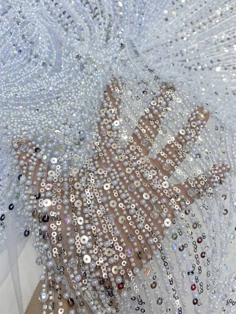 Beaded Tulle Fabric - 5 Yards - Embellished Fabric for Prom Dresses | JX511