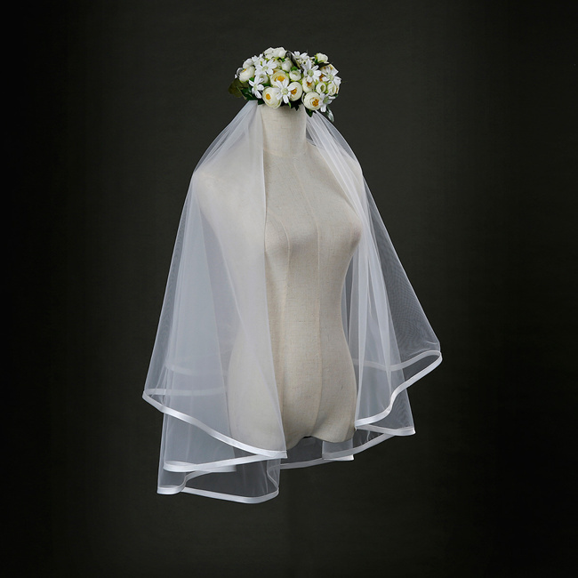 1/4 Satin Trim Lauren's Custom Bride Veil 5 Pieces