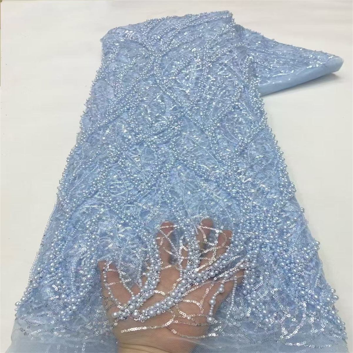 5 Yards Beaded Tulle Lace Fabric ITM JX448