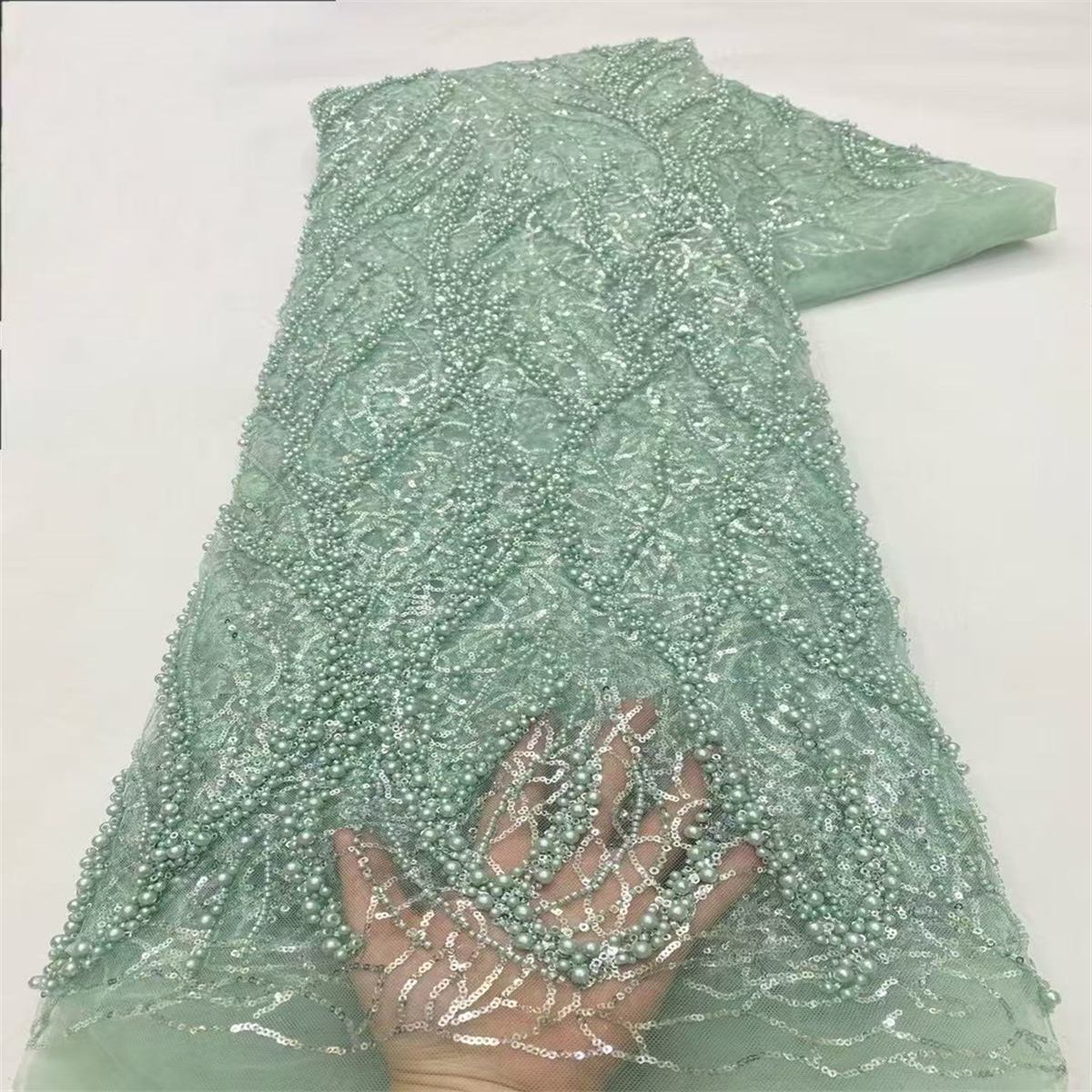 5 Yards Beaded Tulle Lace Fabric ITM JX448