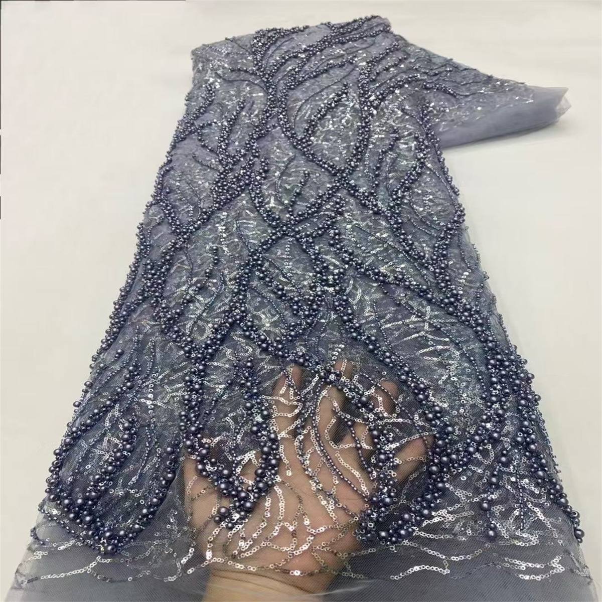 5 Yards Beaded Tulle Lace Fabric ITM JX448