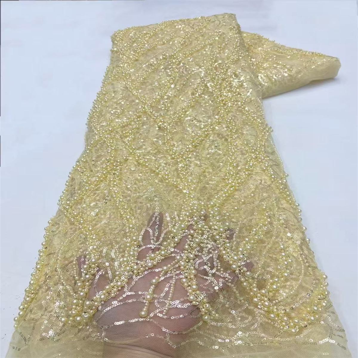 5 Yards Beaded Tulle Lace Fabric ITM JX448