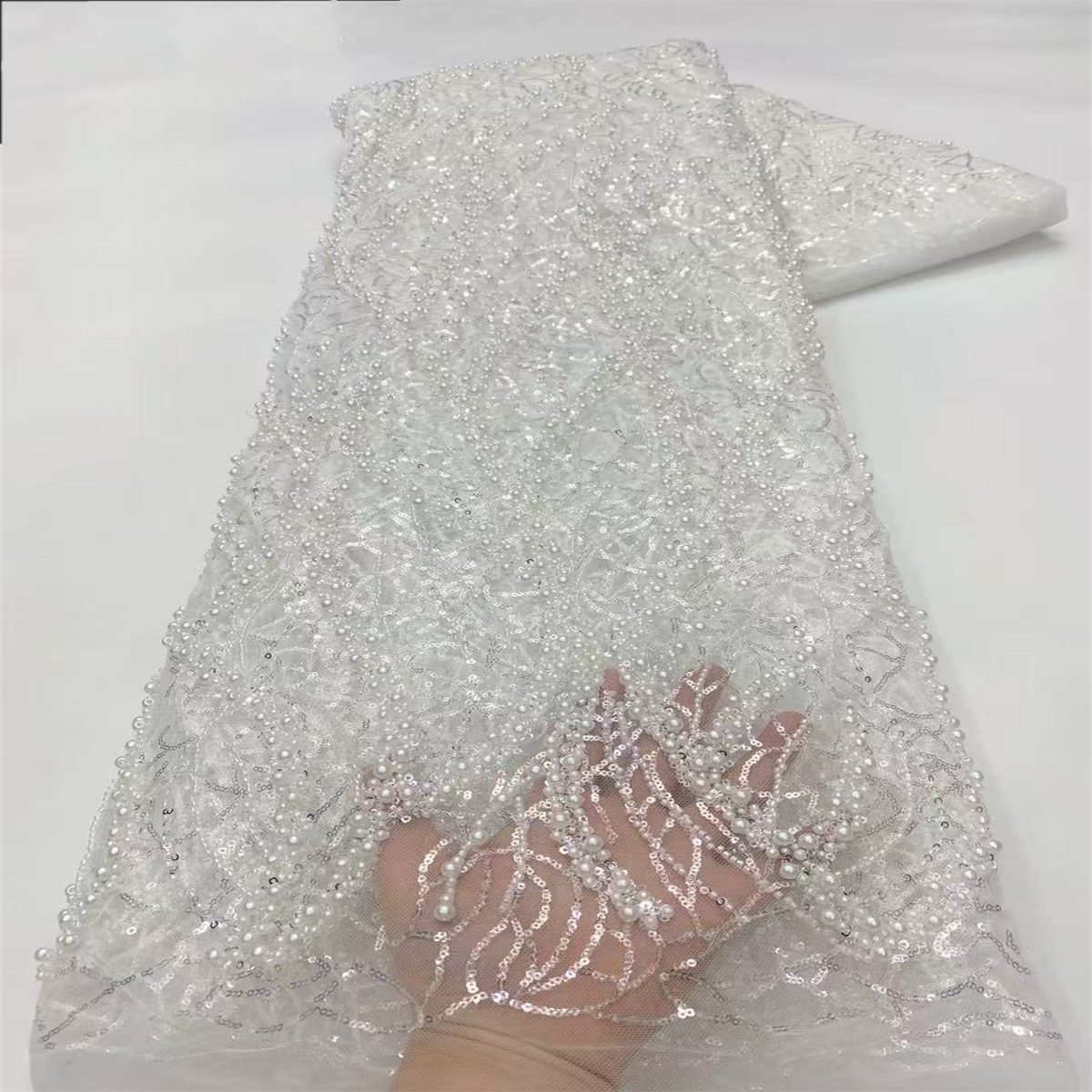 5 Yards Beaded Tulle Lace Fabric ITM JX448