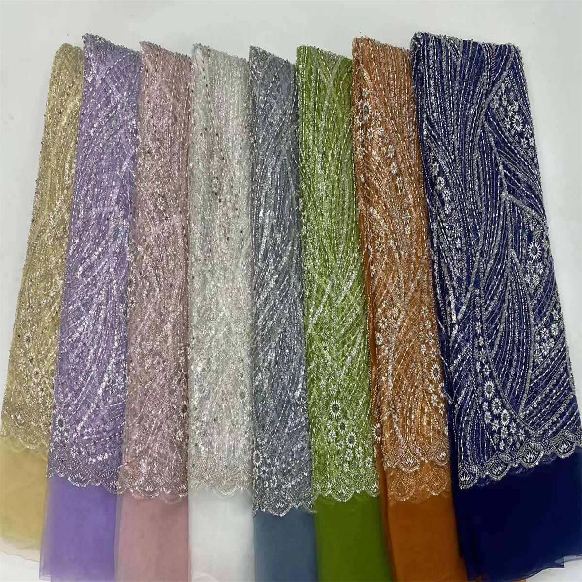5 Yards Beaded Lace Material Fabric