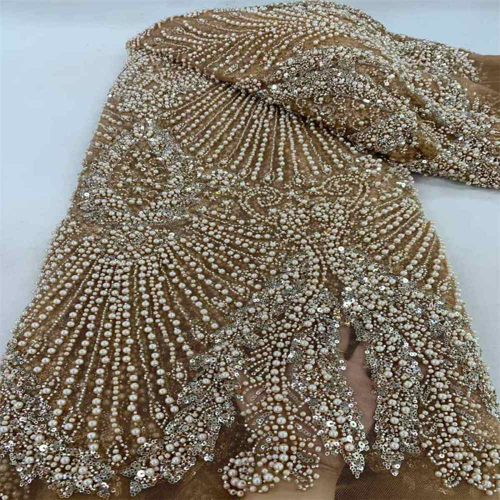 Beaded Tulle Fabric - 5 Yards - Embellished Fabric for Prom Dresses | JX509