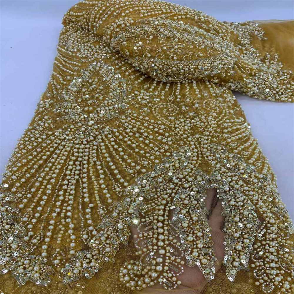 Beaded Tulle Fabric - 5 Yards - Embellished Fabric for Prom Dresses | JX509