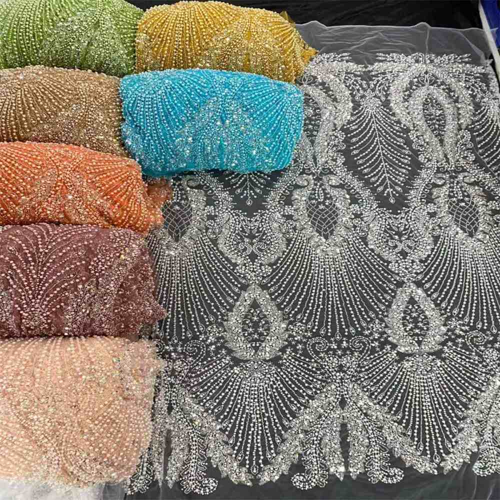 Beaded Tulle Fabric - 5 Yards - Embellished Fabric for Prom Dresses | JX509