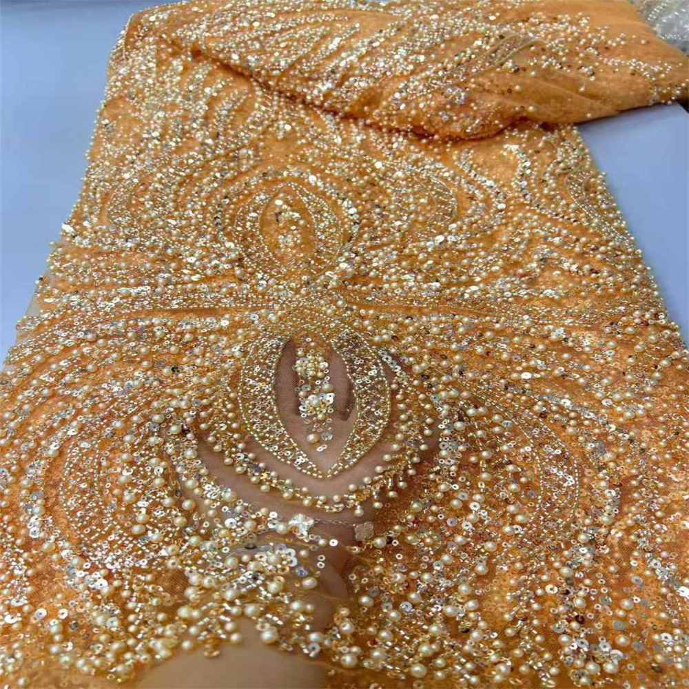 Beaded Tulle Fabric - 5 Yards - Embellished Fabric for Prom Dresses | JX510