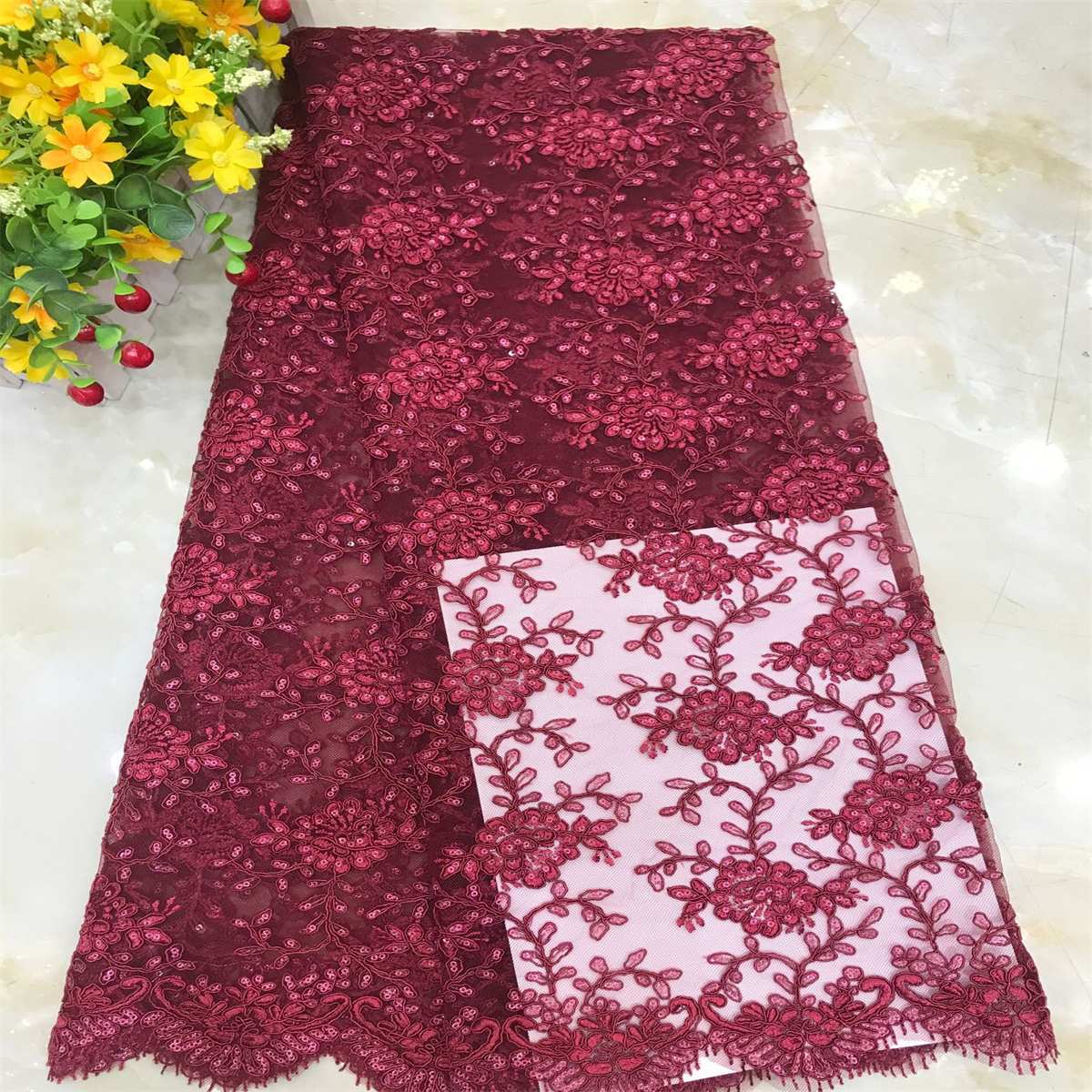 Corded Embroidered Sequin Lace Fabric - 5 Yards | MOD DX018