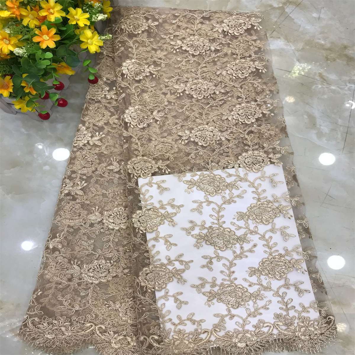 Corded Embroidered Sequin Lace Fabric - 5 Yards | MOD DX018