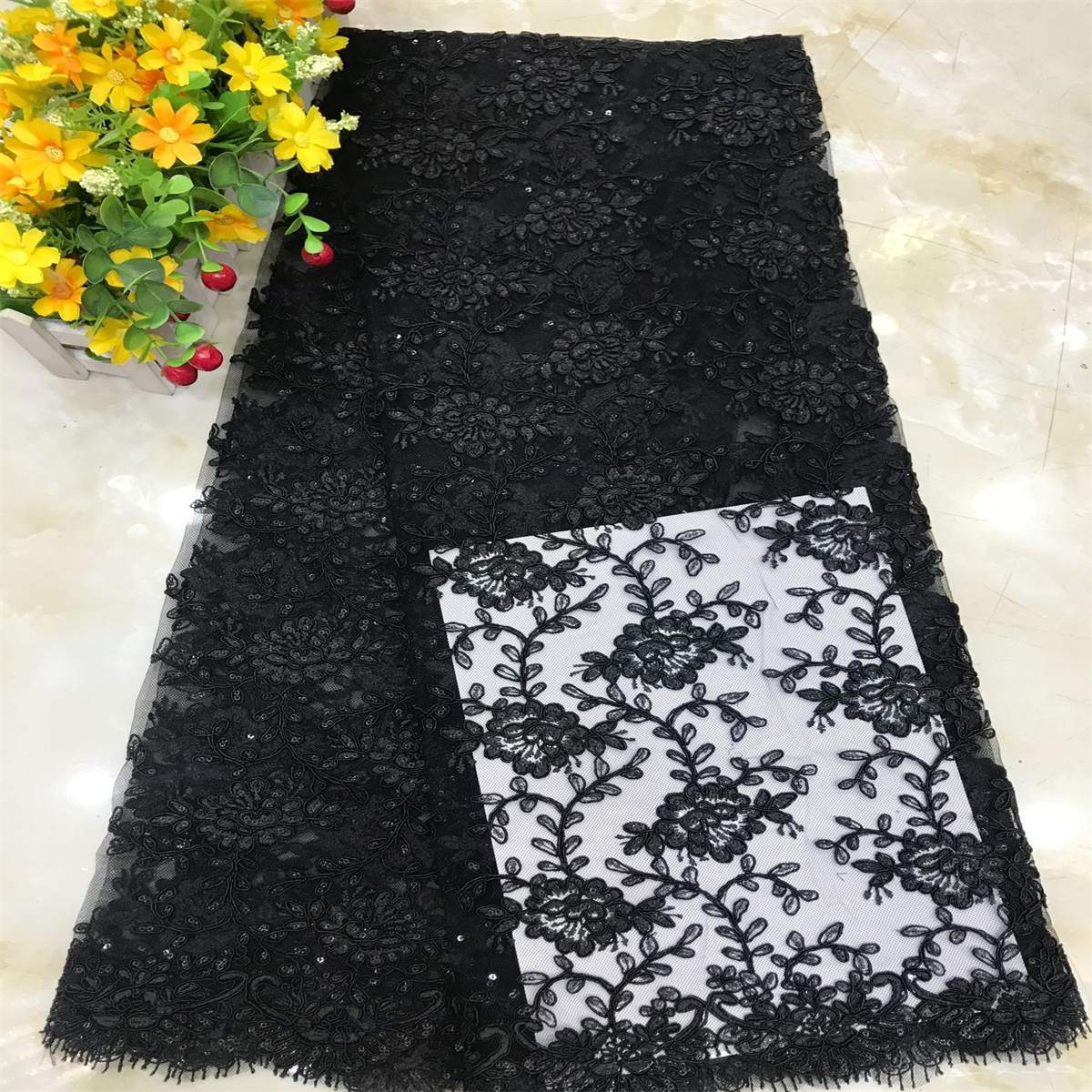 Corded Embroidered Sequin Lace Fabric - 5 Yards | MOD DX018