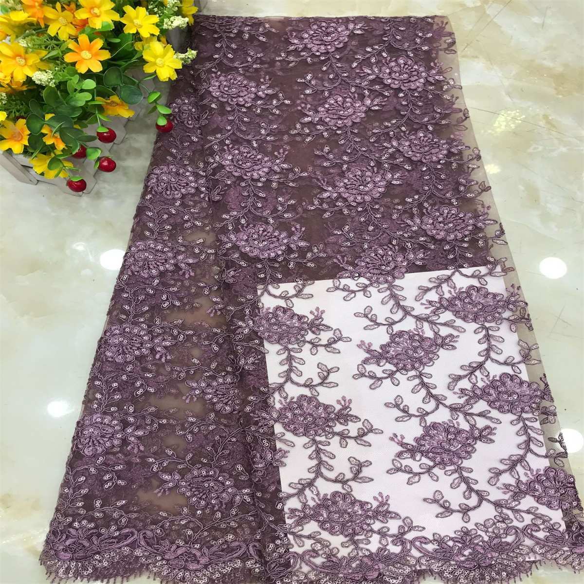 Corded Embroidered Sequin Lace Fabric - 5 Yards | MOD DX018