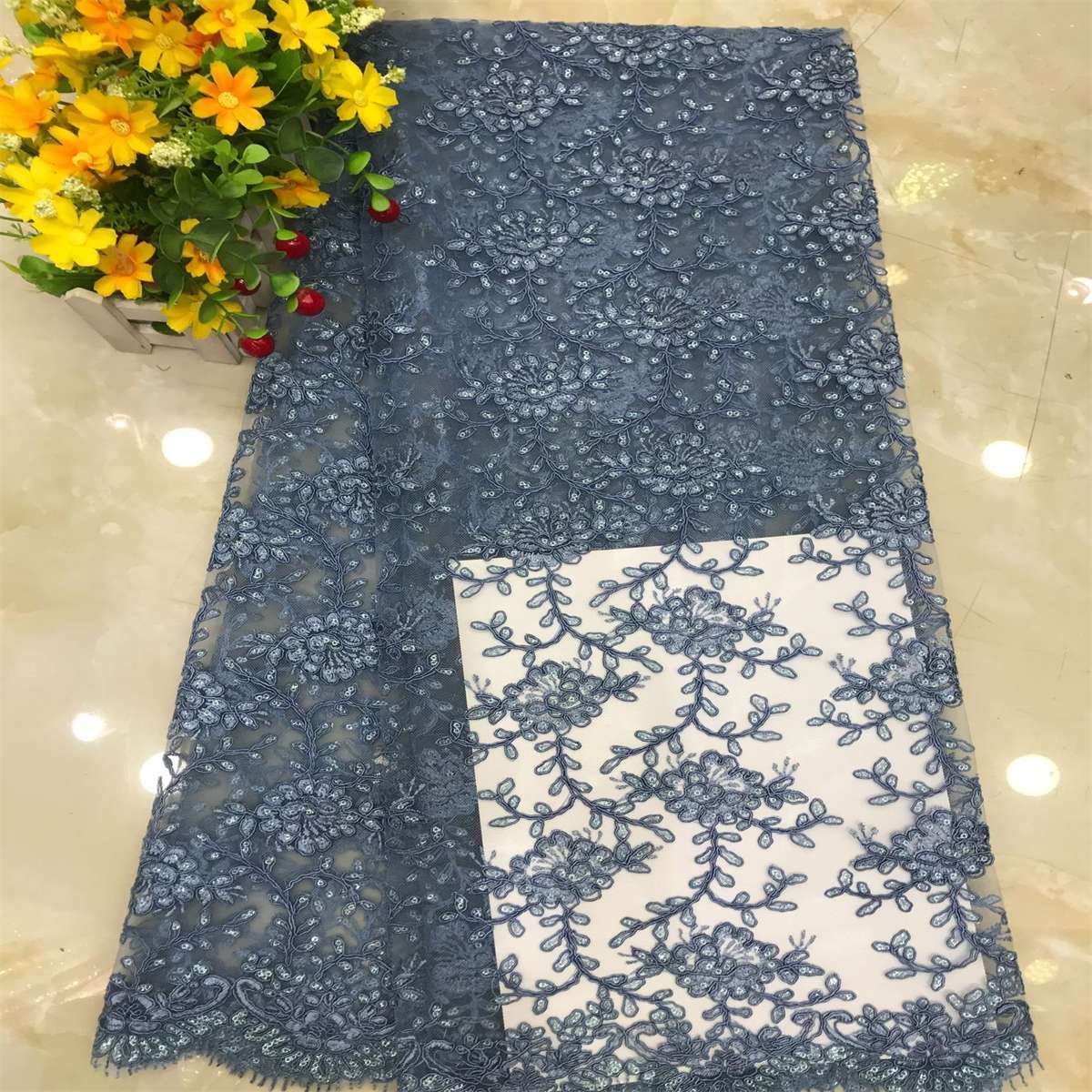 Corded Embroidered Sequin Lace Fabric - 5 Yards | MOD DX018