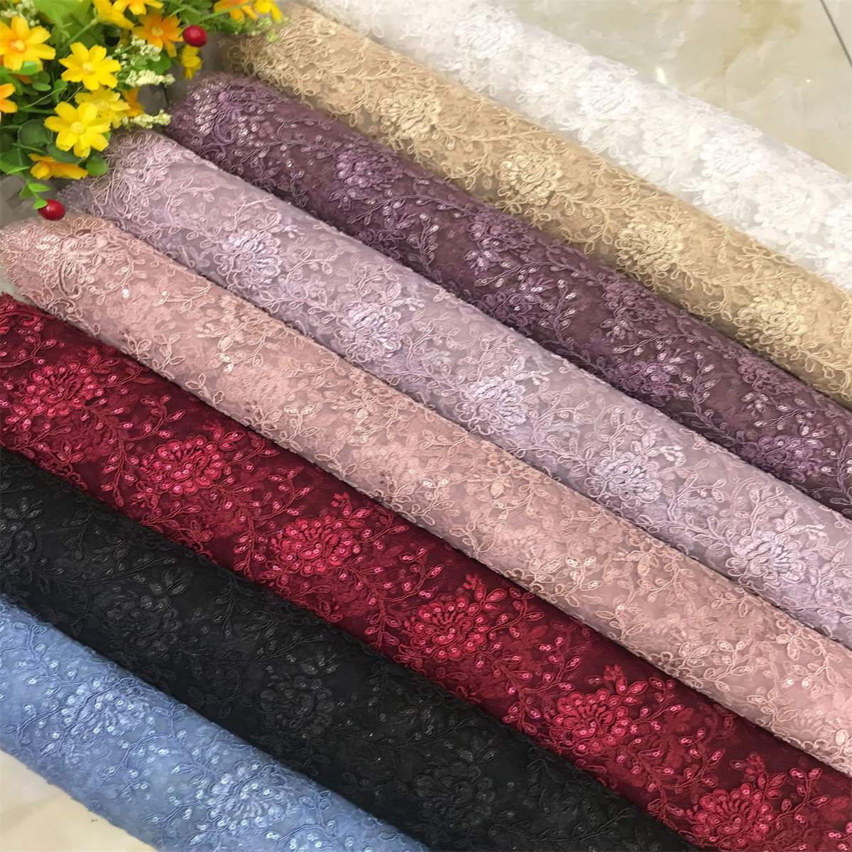 Corded Embroidered Sequin Lace Fabric - 5 Yards | MOD DX018