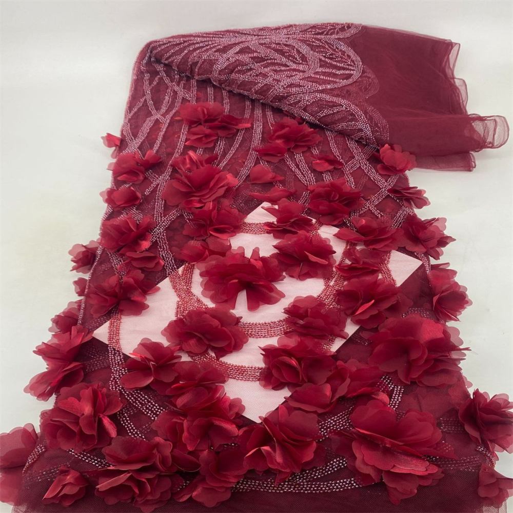 5 Yards 3D Floral Beaded Lace Fabric - TDD462 - Sold out