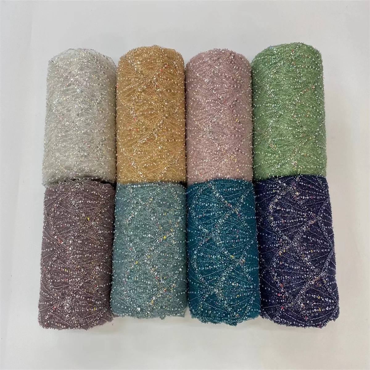 5 Yards Colored Tulle Sequined Beaded Embroidered Lace Fabric JJ006