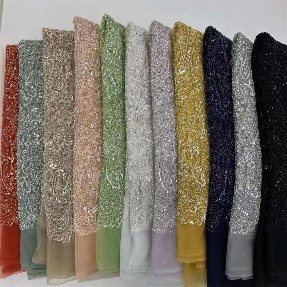 5 Yards Pearls Beaded Lace Material Fabric For Dresses