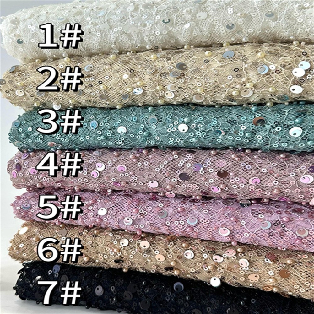 5 Yards Beaded Chantilly Lace Fabric Material For Dressmaking