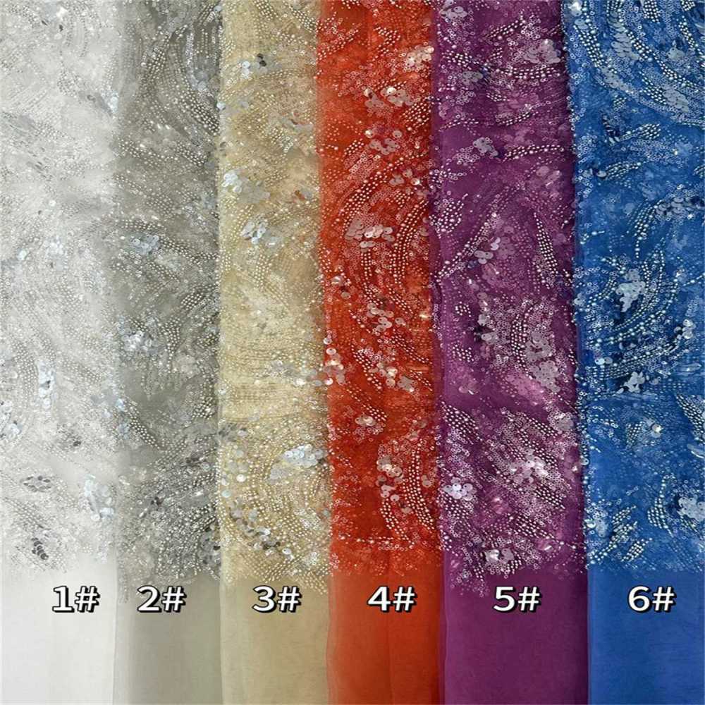 5 Yards Beaded Lace Material Fabric
