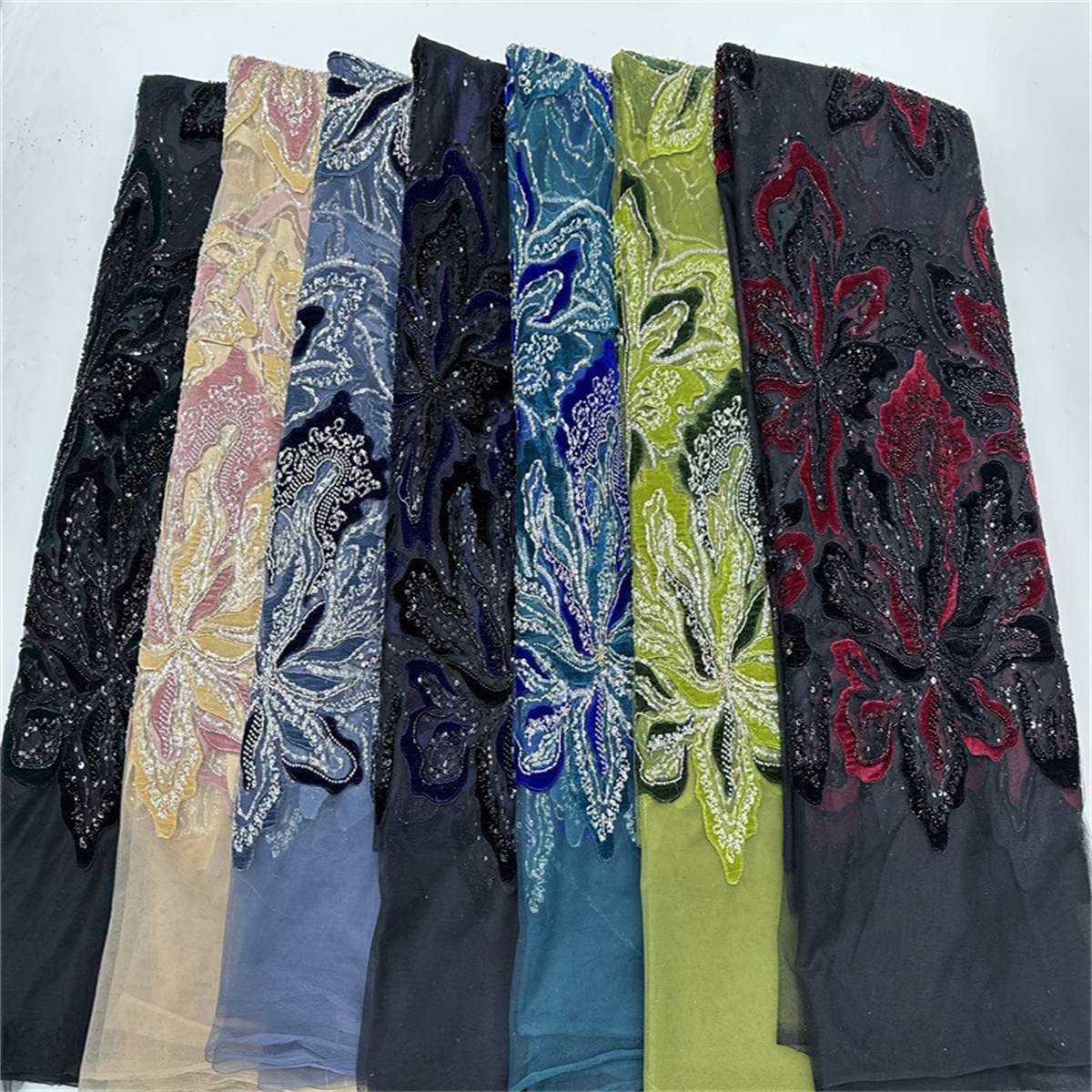 5 Yards Luxury Heavy Beaded Multi-Color 3D Floral Lace Material Fabric