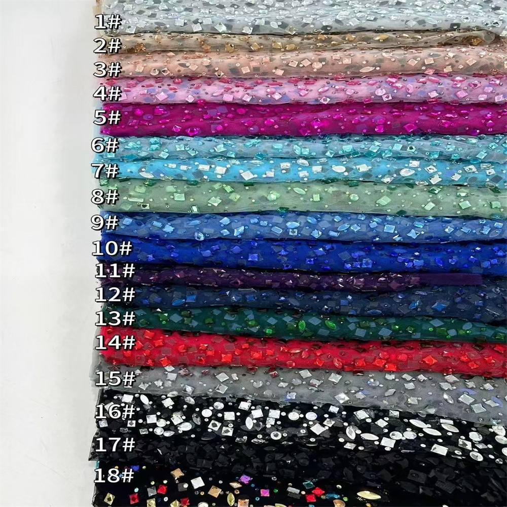 5 Yards Rhinestones Beaded Lace Material Fabric For Dresses