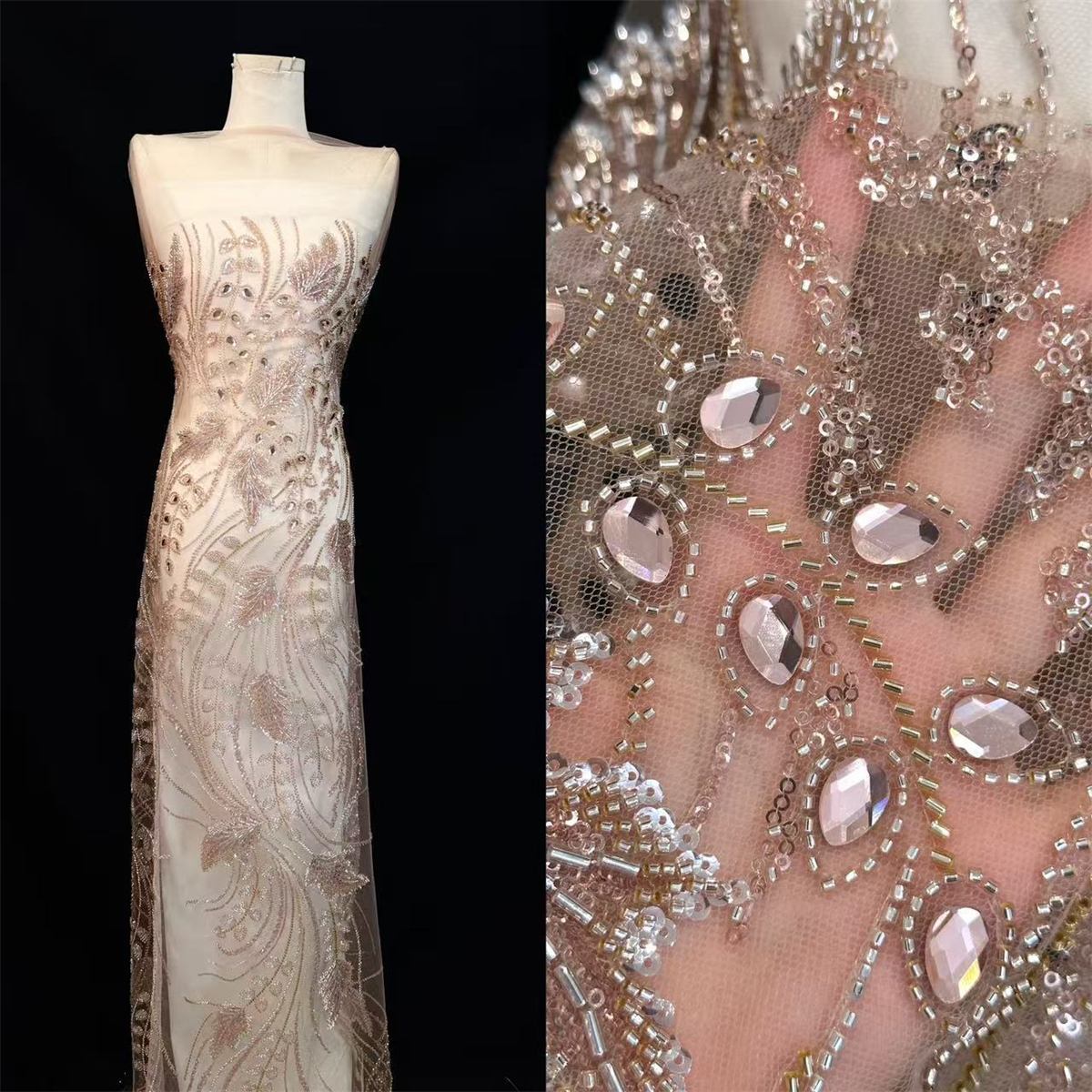 Rhinestones Beaded Tulle Fabric - 5 Yards | STY HN136
